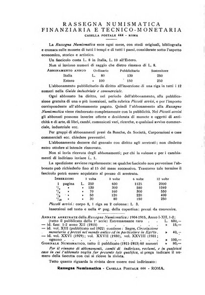 Rassegna numismatica, finanziaria e tecnico-monetaria