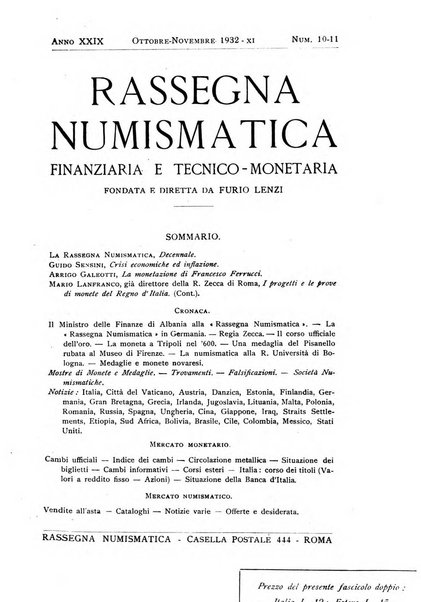 Rassegna numismatica, finanziaria e tecnico-monetaria