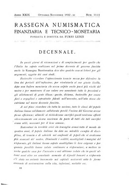 Rassegna numismatica, finanziaria e tecnico-monetaria