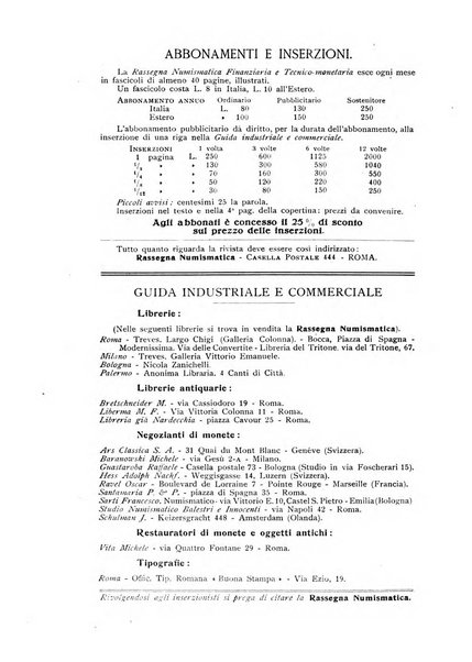 Rassegna numismatica, finanziaria e tecnico-monetaria