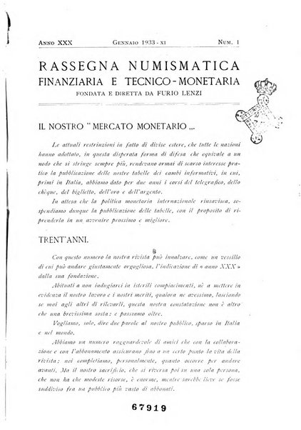 Rassegna numismatica, finanziaria e tecnico-monetaria