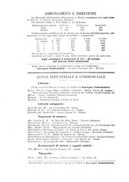 Rassegna numismatica, finanziaria e tecnico-monetaria