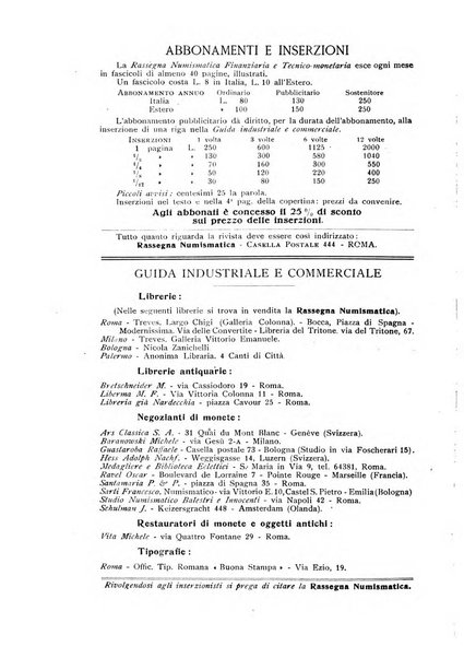 Rassegna numismatica, finanziaria e tecnico-monetaria