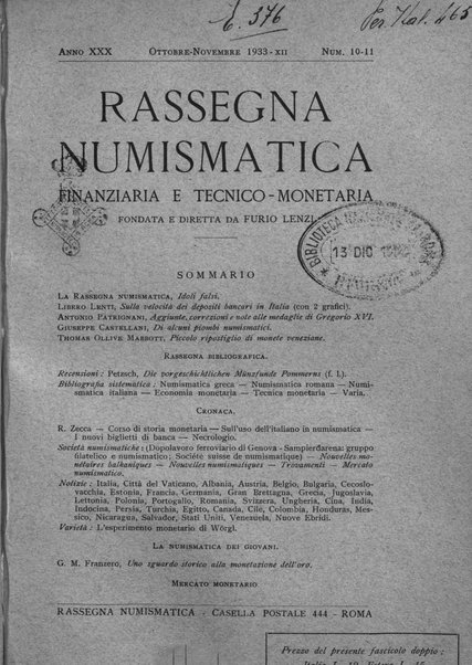 Rassegna numismatica, finanziaria e tecnico-monetaria