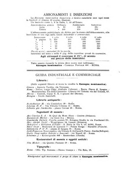 Rassegna numismatica, finanziaria e tecnico-monetaria