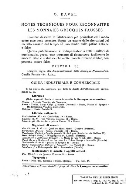 Rassegna numismatica, finanziaria e tecnico-monetaria