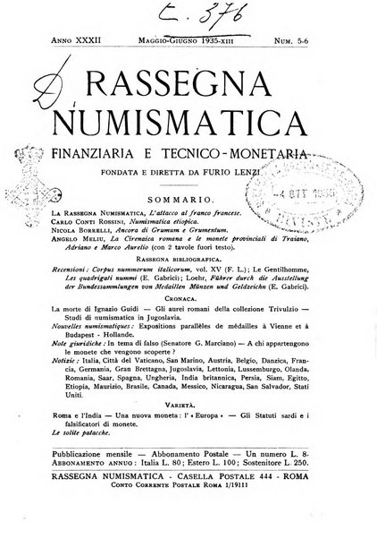 Rassegna numismatica, finanziaria e tecnico-monetaria