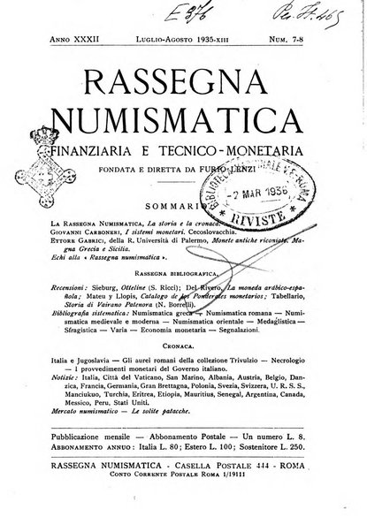 Rassegna numismatica, finanziaria e tecnico-monetaria