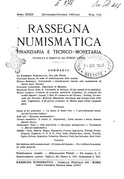 Rassegna numismatica, finanziaria e tecnico-monetaria