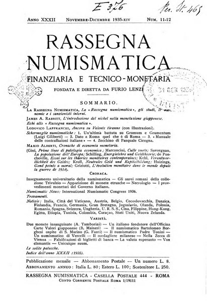 Rassegna numismatica, finanziaria e tecnico-monetaria