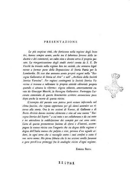 Rassegna storica del Seprio pubblicata a cura delle Sezioni di Varese, Gallarate e Busto Arsizio e del Museo civico di Varese