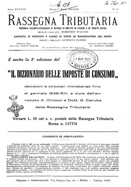 Rassegna tributaria periodico giuridico-finanziario in materia di imposte, di consumo e di tributi locali