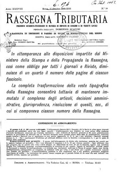 Rassegna tributaria periodico giuridico-finanziario in materia di imposte, di consumo e di tributi locali