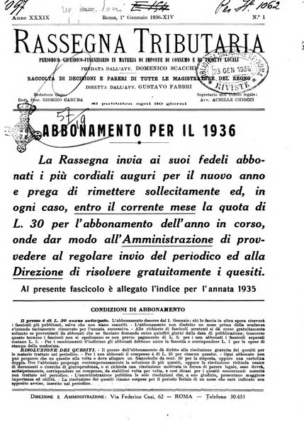 Rassegna tributaria periodico giuridico-finanziario in materia di imposte, di consumo e di tributi locali