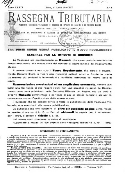 Rassegna tributaria periodico giuridico-finanziario in materia di imposte, di consumo e di tributi locali