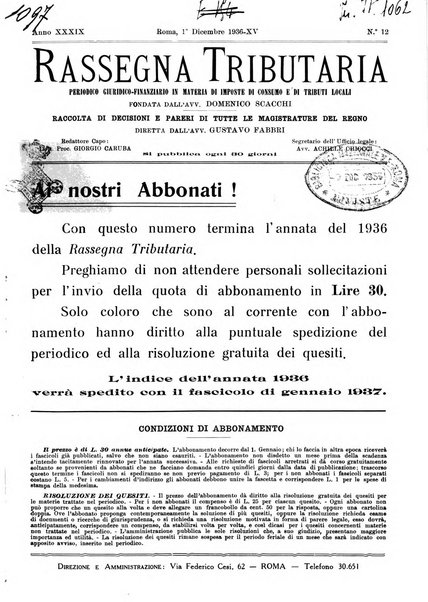 Rassegna tributaria periodico giuridico-finanziario in materia di imposte, di consumo e di tributi locali