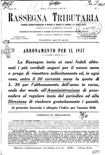 Rassegna tributaria periodico giuridico-finanziario in materia di imposte, di consumo e di tributi locali