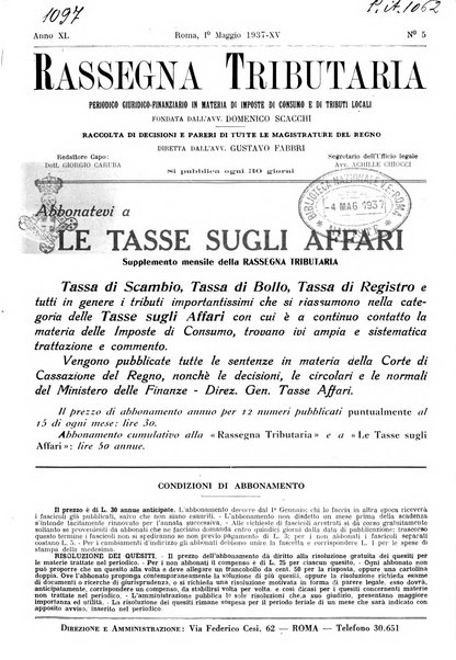 Rassegna tributaria periodico giuridico-finanziario in materia di imposte, di consumo e di tributi locali