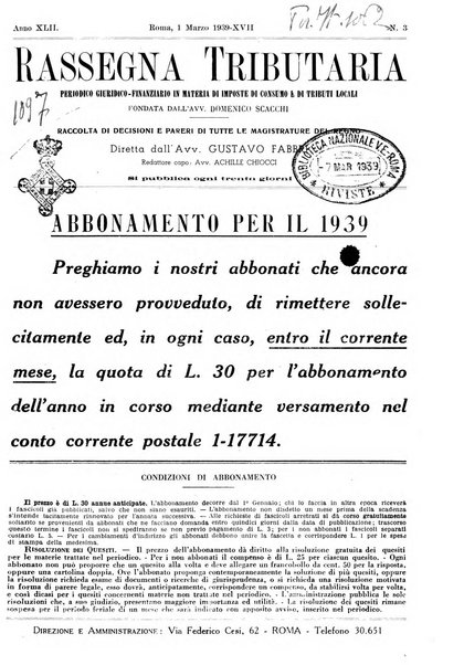 Rassegna tributaria periodico giuridico-finanziario in materia di imposte, di consumo e di tributi locali