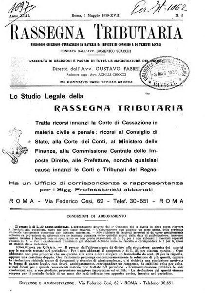 Rassegna tributaria periodico giuridico-finanziario in materia di imposte, di consumo e di tributi locali