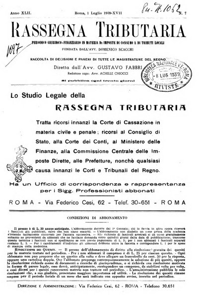 Rassegna tributaria periodico giuridico-finanziario in materia di imposte, di consumo e di tributi locali