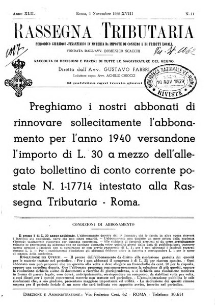 Rassegna tributaria periodico giuridico-finanziario in materia di imposte, di consumo e di tributi locali