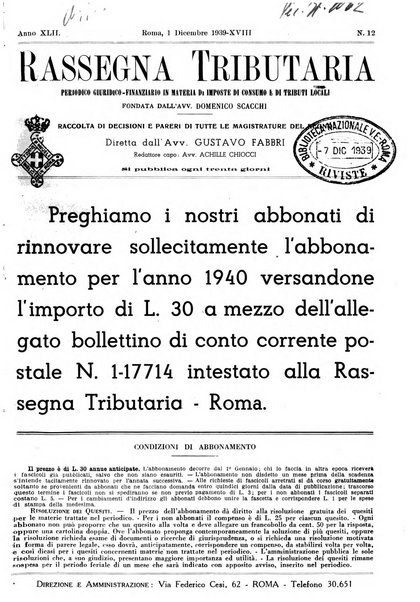 Rassegna tributaria periodico giuridico-finanziario in materia di imposte, di consumo e di tributi locali