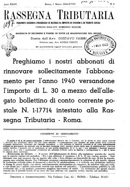 Rassegna tributaria periodico giuridico-finanziario in materia di imposte, di consumo e di tributi locali