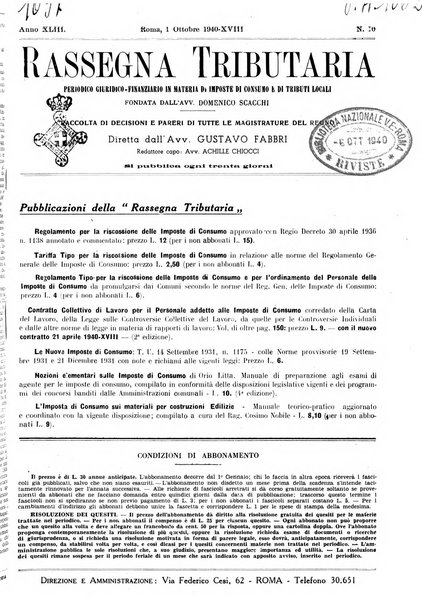 Rassegna tributaria periodico giuridico-finanziario in materia di imposte, di consumo e di tributi locali