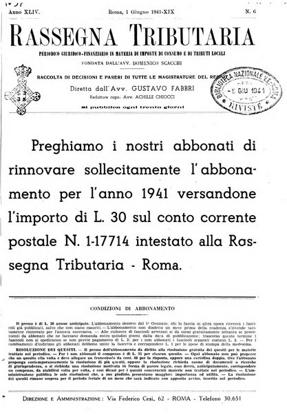 Rassegna tributaria periodico giuridico-finanziario in materia di imposte, di consumo e di tributi locali