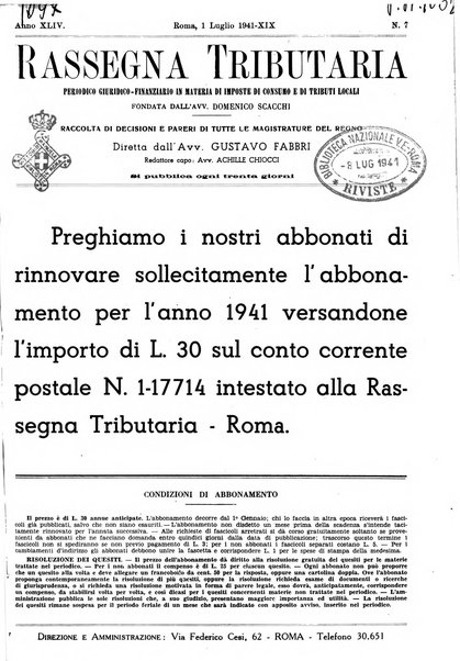 Rassegna tributaria periodico giuridico-finanziario in materia di imposte, di consumo e di tributi locali