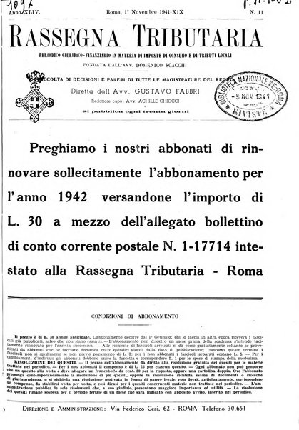 Rassegna tributaria periodico giuridico-finanziario in materia di imposte, di consumo e di tributi locali