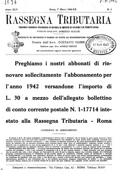 Rassegna tributaria periodico giuridico-finanziario in materia di imposte, di consumo e di tributi locali