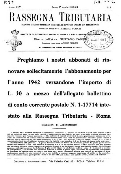 Rassegna tributaria periodico giuridico-finanziario in materia di imposte, di consumo e di tributi locali