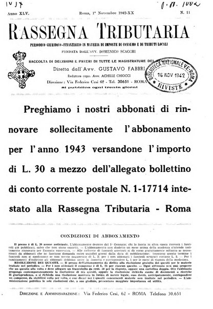 Rassegna tributaria periodico giuridico-finanziario in materia di imposte, di consumo e di tributi locali