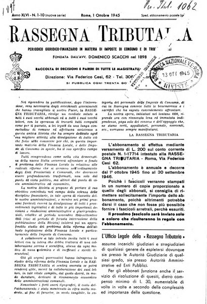 Rassegna tributaria periodico giuridico-finanziario in materia di imposte, di consumo e di tributi locali