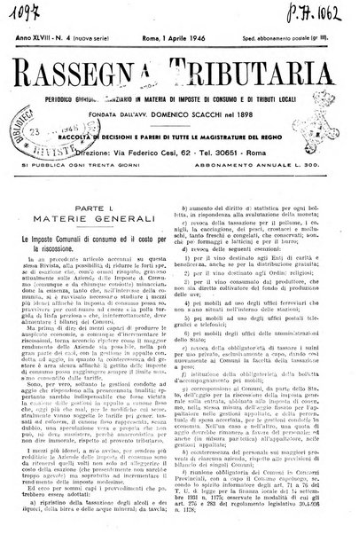 Rassegna tributaria periodico giuridico-finanziario in materia di imposte, di consumo e di tributi locali