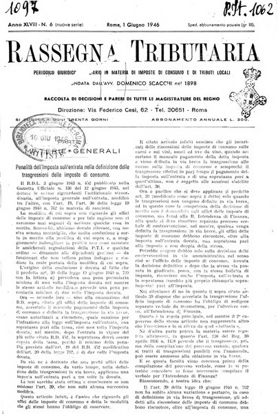 Rassegna tributaria periodico giuridico-finanziario in materia di imposte, di consumo e di tributi locali