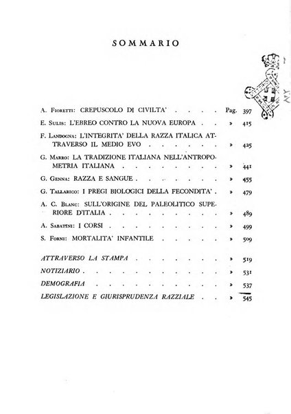 Razza e civilta rivista mensile del Consiglio superiore e della Direzione generale per la demografia e la razza