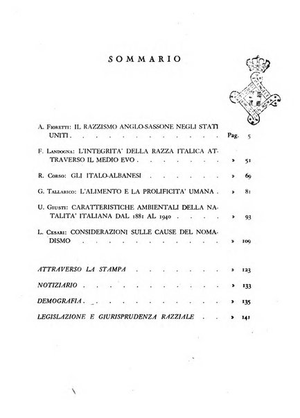 Razza e civilta rivista mensile del Consiglio superiore e della Direzione generale per la demografia e la razza