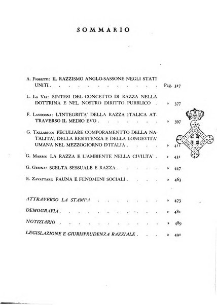 Razza e civilta rivista mensile del Consiglio superiore e della Direzione generale per la demografia e la razza