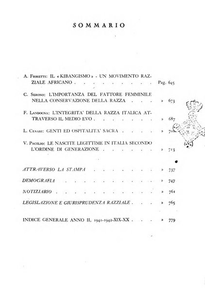 Razza e civilta rivista mensile del Consiglio superiore e della Direzione generale per la demografia e la razza