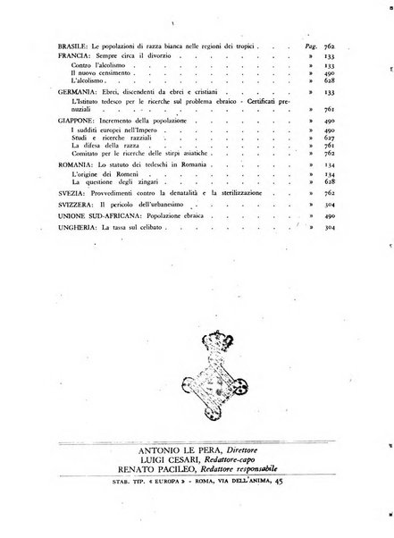 Razza e civilta rivista mensile del Consiglio superiore e della Direzione generale per la demografia e la razza