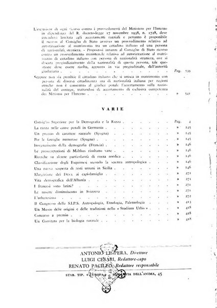 Razza e civilta rivista mensile del Consiglio superiore e della Direzione generale per la demografia e la razza