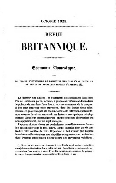 Revue britannique, ou choix d'articles traduits des meilleurs ecrits periodiques de la Grande Bretagne, sur la litterature ...