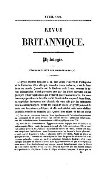 Revue britannique, ou choix d'articles traduits des meilleurs ecrits periodiques de la Grande Bretagne, sur la litterature ...