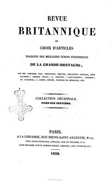 Revue britannique, ou choix d'articles traduits des meilleurs ecrits periodiques de la Grande Bretagne, sur la litterature ...