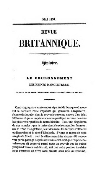 Revue britannique, ou choix d'articles traduits des meilleurs ecrits periodiques de la Grande Bretagne, sur la litterature ...