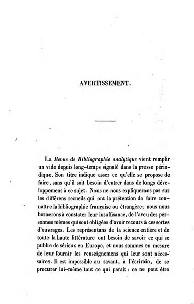 Revue de bibliographie analytique, ou Compte rendu des ouvrages scientifiques et de haute litterature publies en France et a l'etranger ...