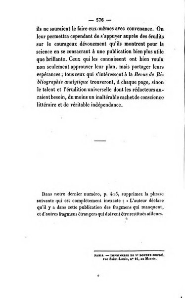 Revue de bibliographie analytique, ou Compte rendu des ouvrages scientifiques et de haute litterature publies en France et a l'etranger ...